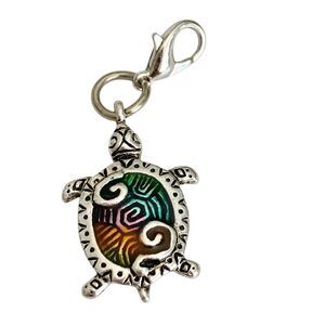 Sea Turtle Clip On Charm Zipper Pull Purse Bag Silver Tone Nautical Island Beach